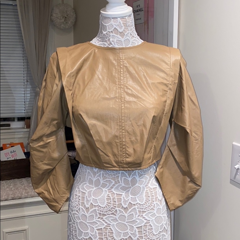 Leather puff sleeve top